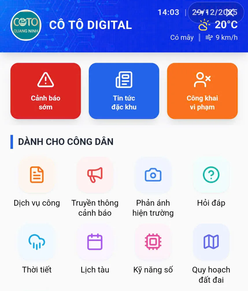 ứng dụng công dân số cô tô