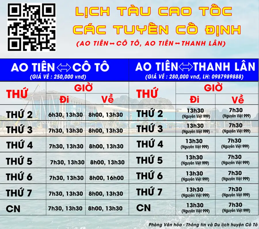 Lịch tàu cao tốc các chuyến cố định đi Cô Tô 2025